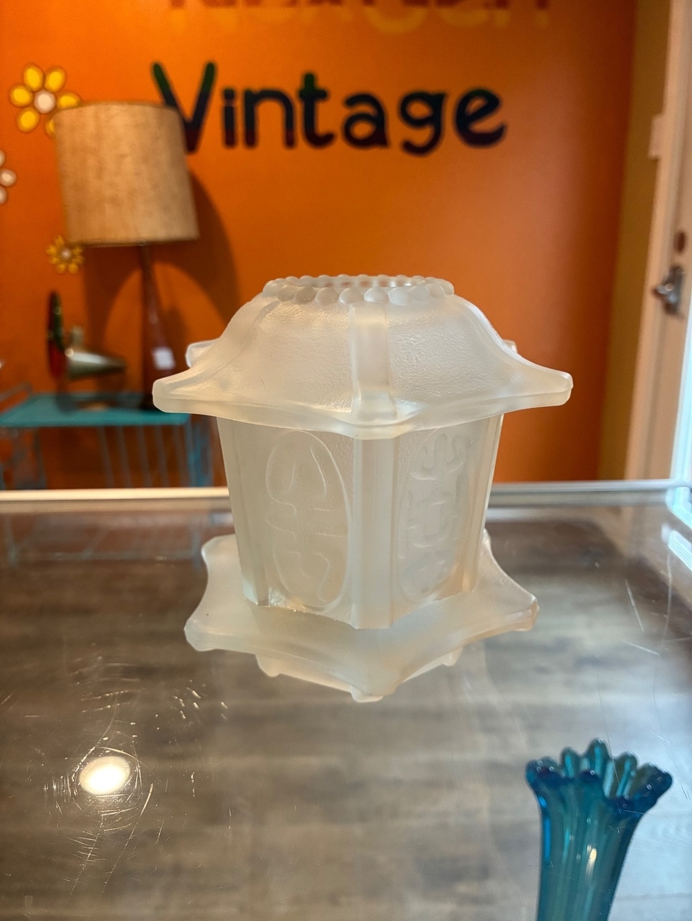 Indiana Glass Satin Pagoda Fairy Lamp Frosted Vintage Candle Holder